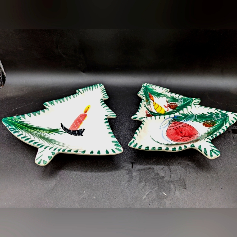 Vintage Italian pottery Christmas tree small decorative bowl -Mid century